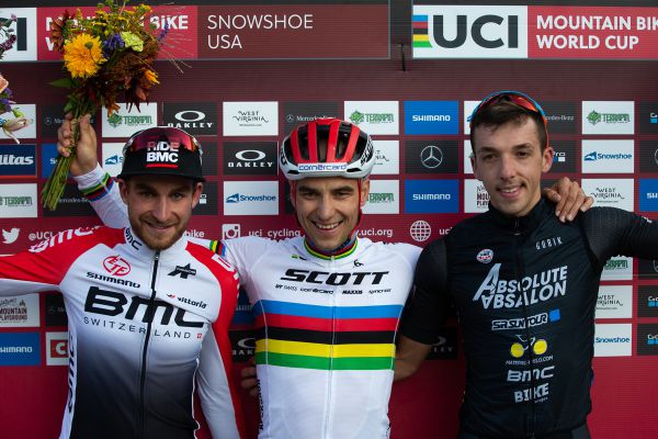 1.Nino Schurter, 2.Titouan Carod, 3.Jordan Sarrou